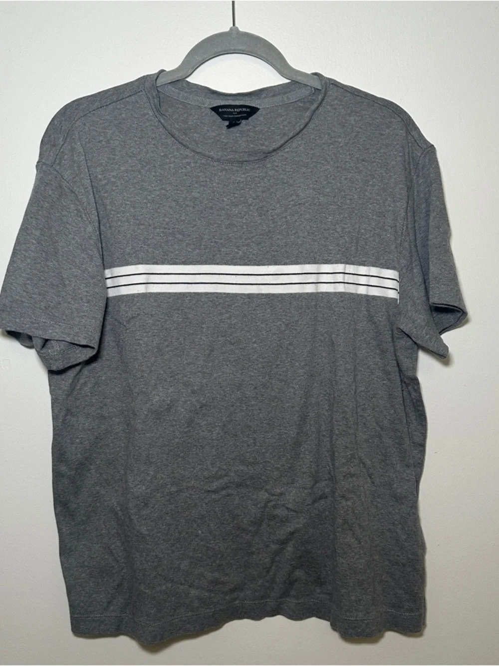 Banana Republic Gray Short Sleeve Tee with White Chest Stripes